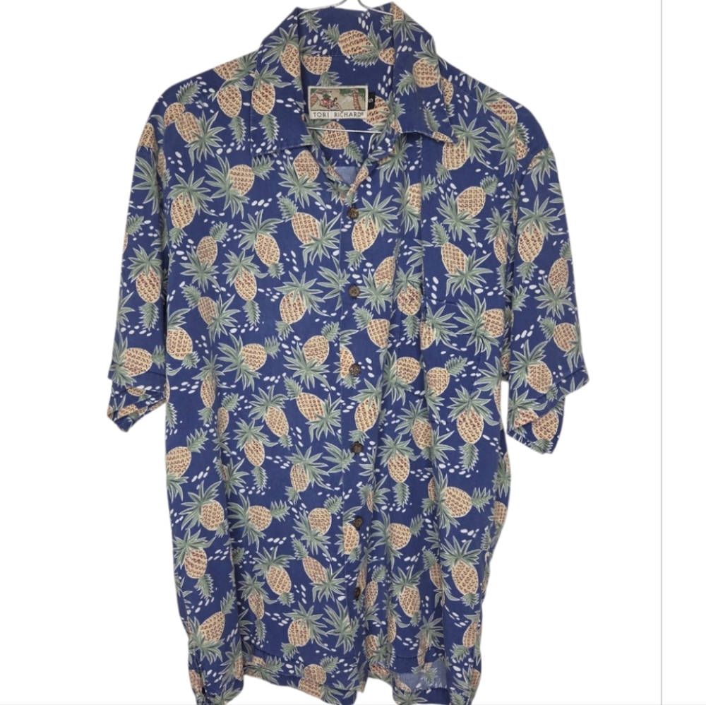 Tori Richard Men's Vintage 1980's Tropical Pineapple Short Sleeve Shirt Size S